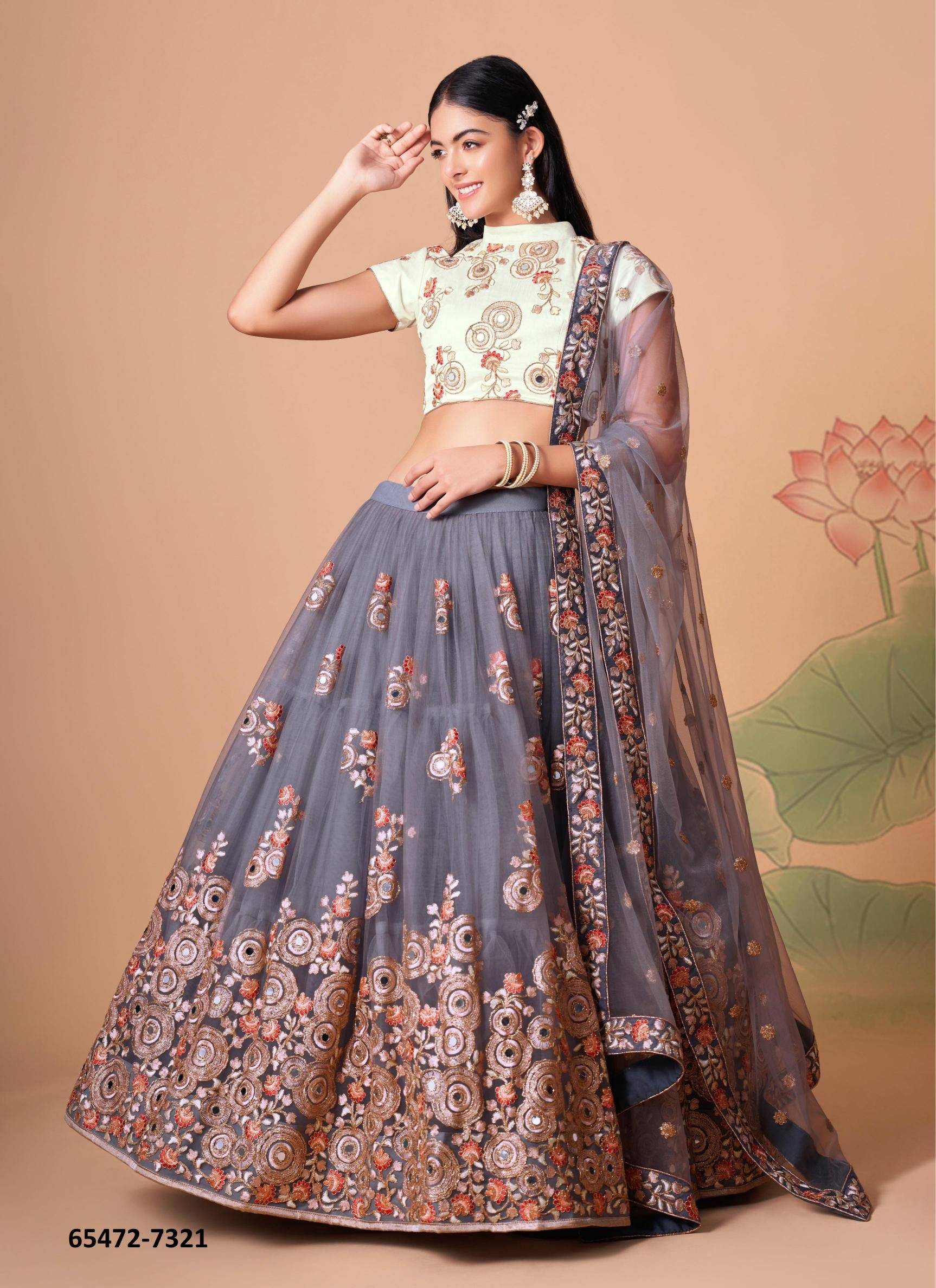 NEO ROMANTIC 3 - Catalog # 65472 (Set of 12 Semi-Stitched Lehengas)