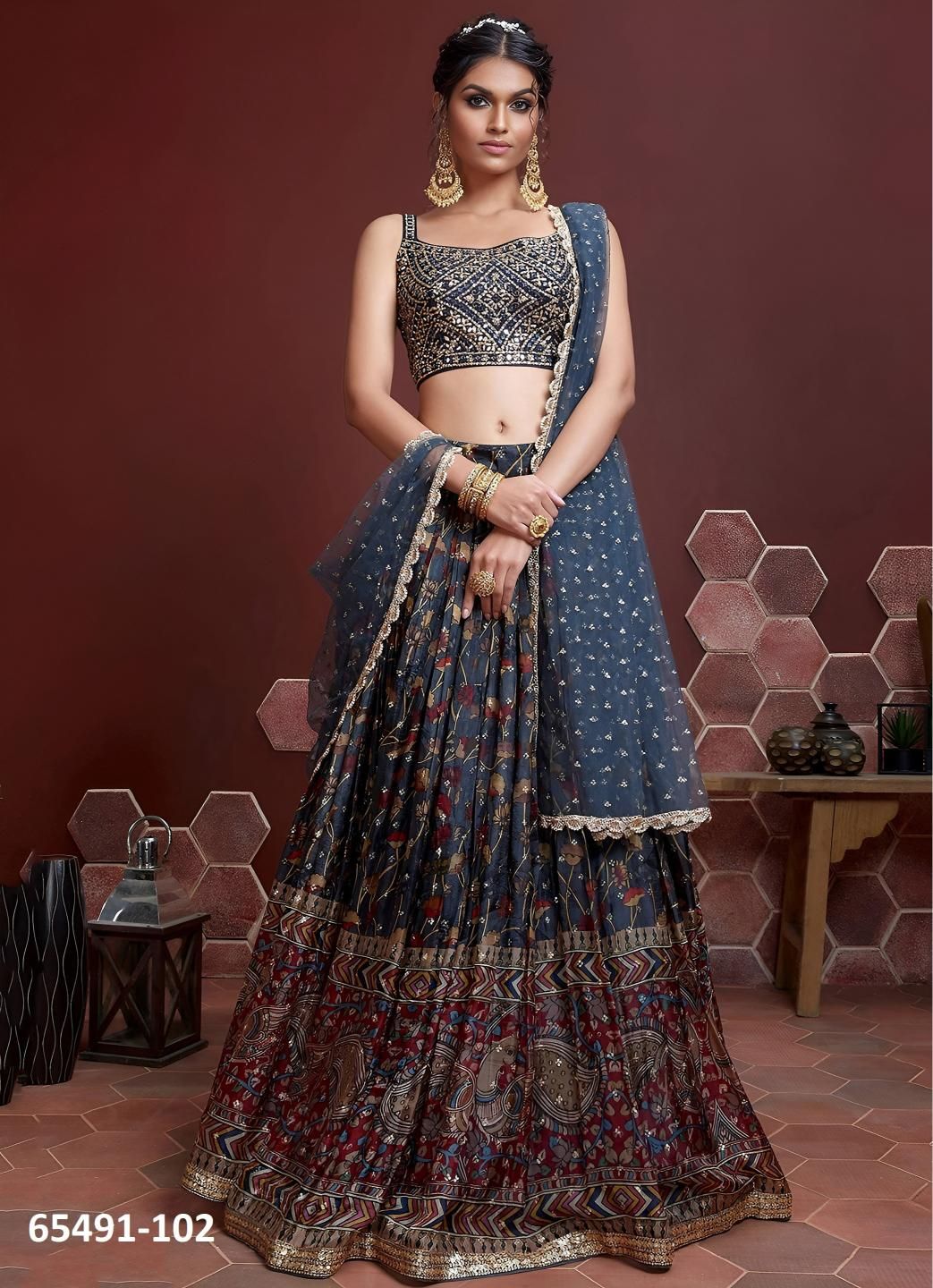 MANDAKINI 1 - Catalog # 65491 (Set of 10 Semi-Stitched Lehengas)