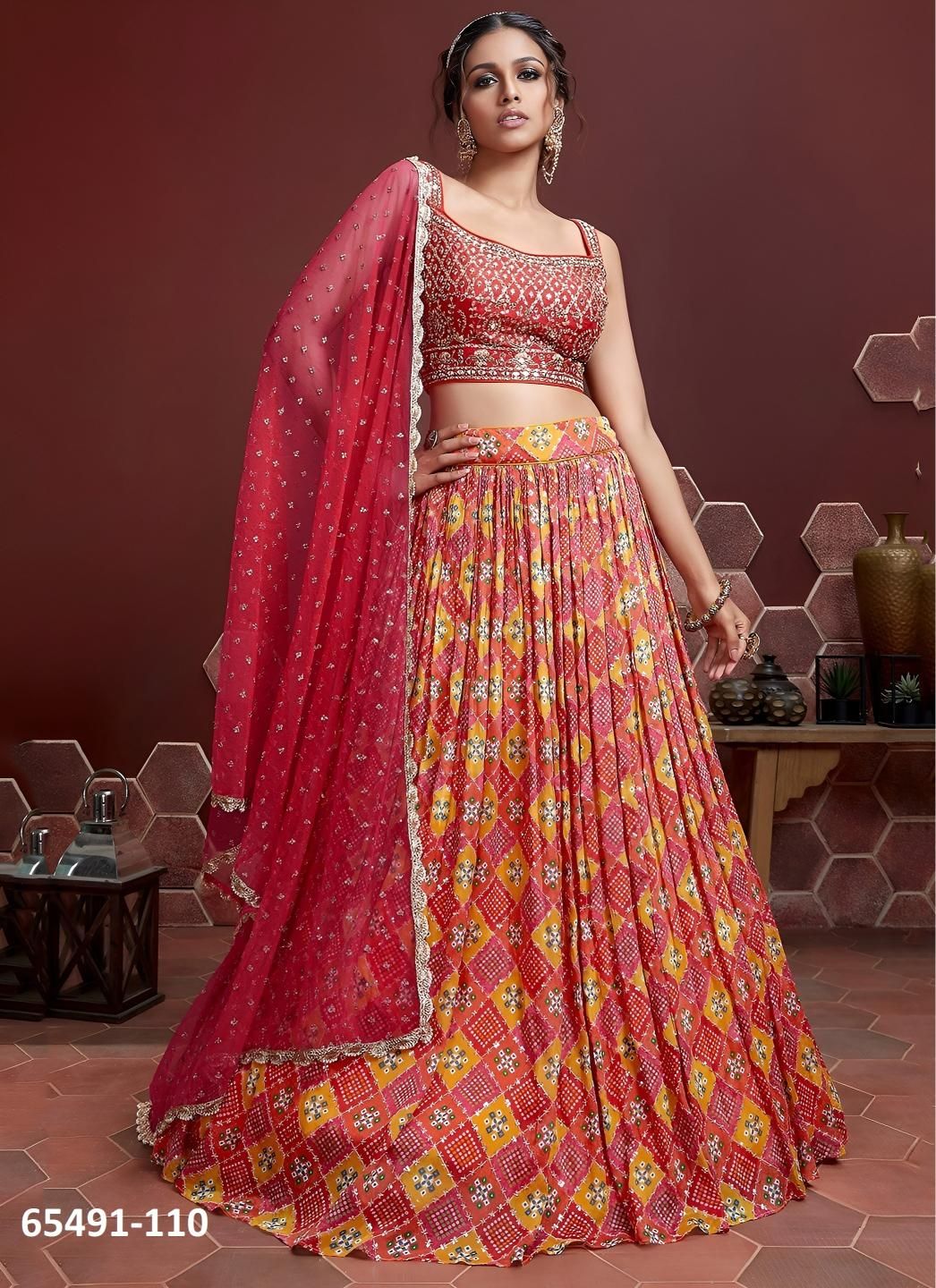 MANDAKINI 1 - Catalog # 65491 (Set of 10 Semi-Stitched Lehengas)