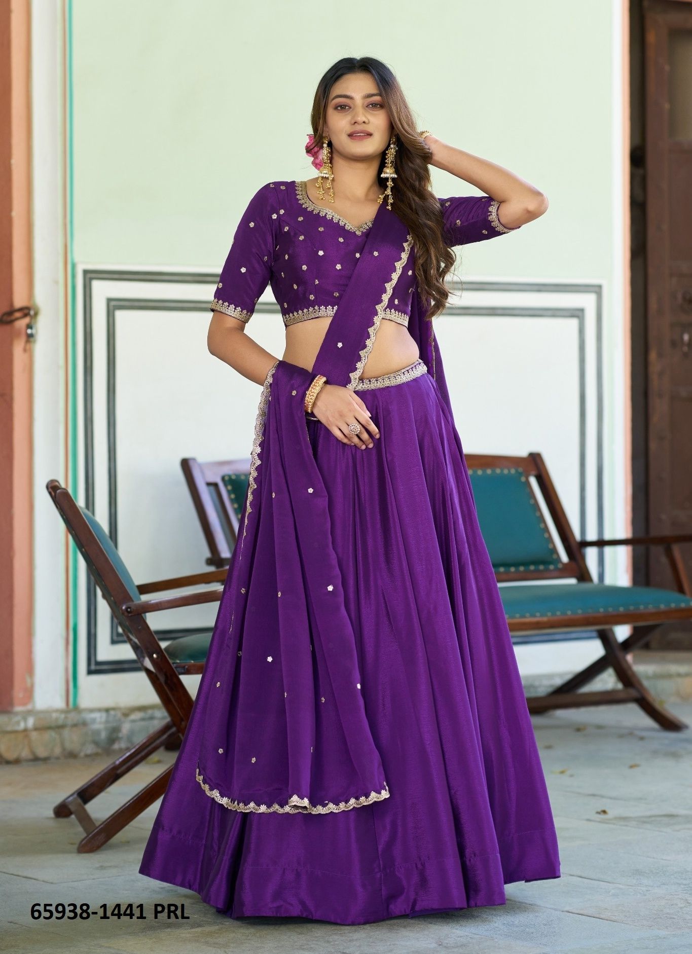 MEHERVA 1441 - Catalog # 65938 (Set of 4 Semi-Stitched Lehengas)