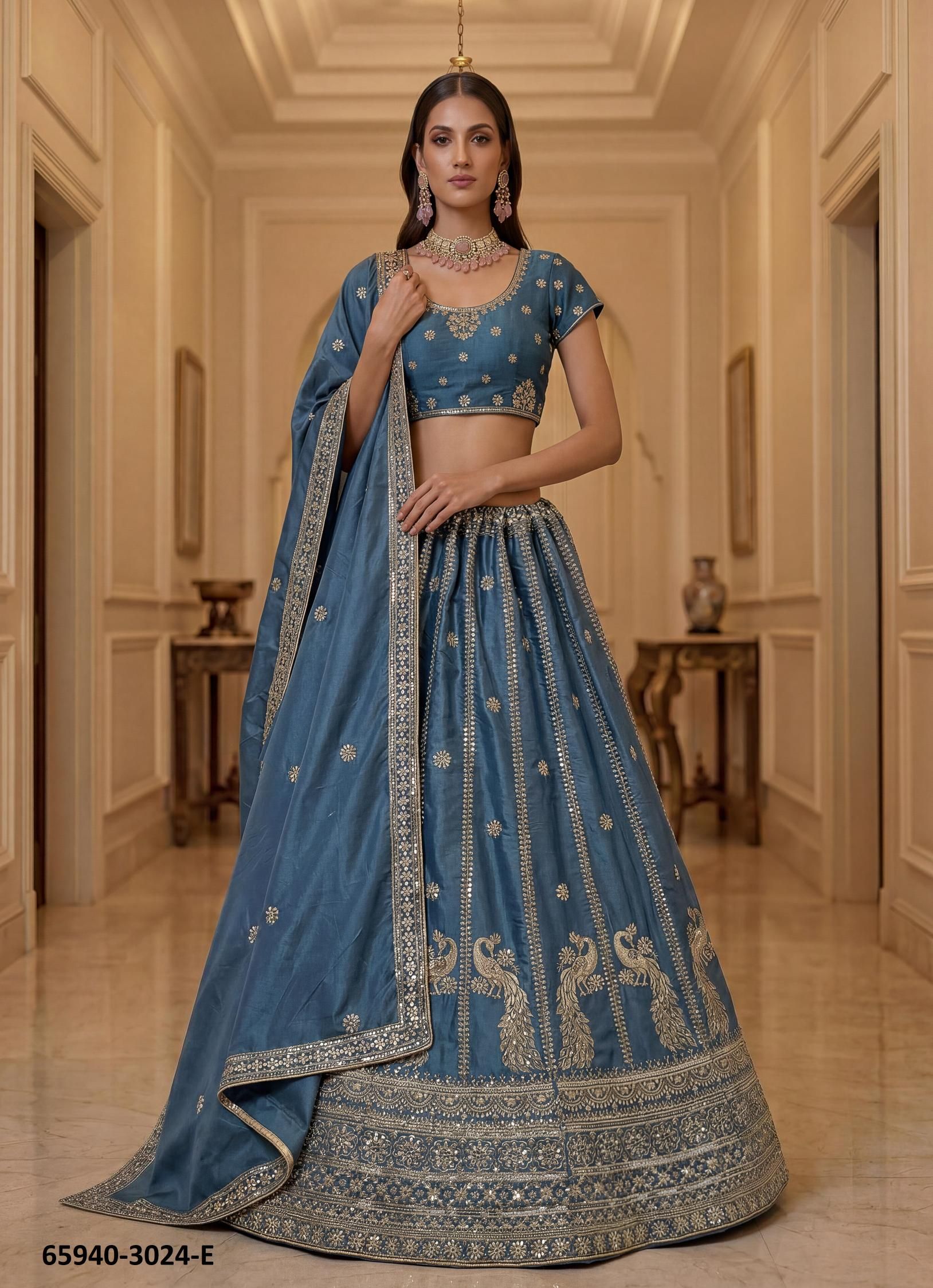 SERIES 3024 - Catalog # 65940 (Set of 6 Semi-Stitched Lehengas)