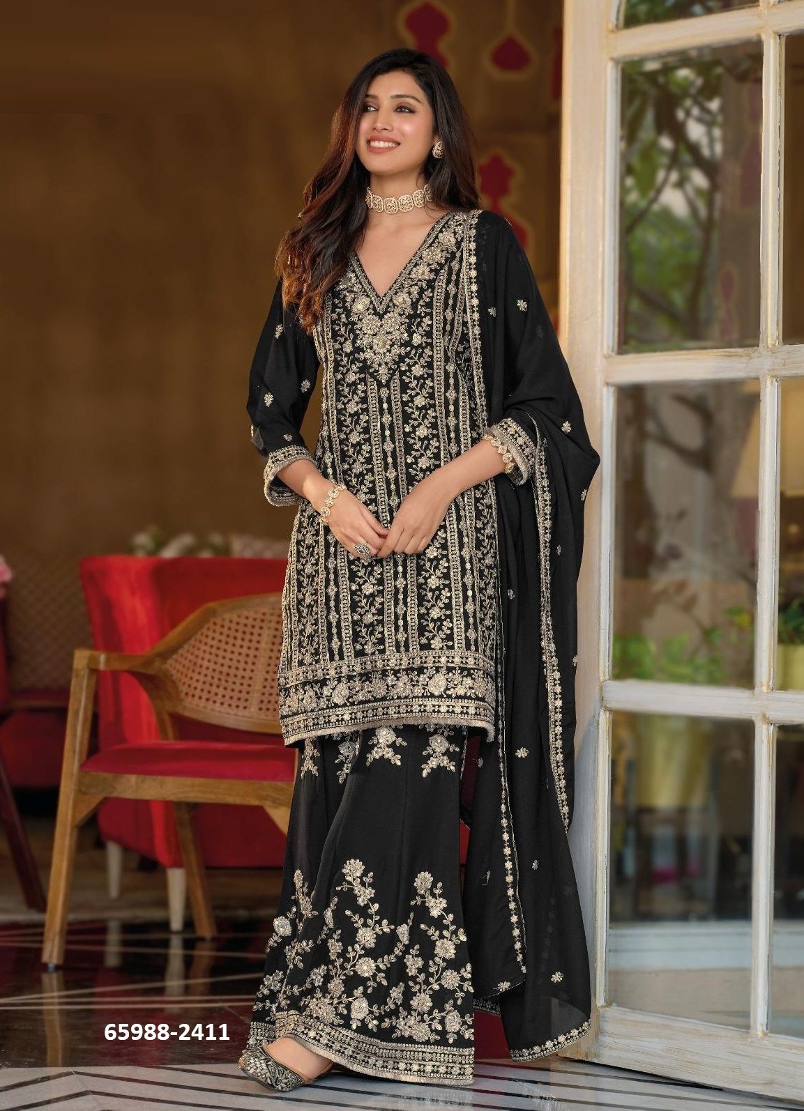 NAYAAB - BLACK & WHITE - Catalog # 65988 (Set of 2 Readymade Salwar Suits) NAYAAB - BLACK & WHITE - Catalog # 65988 (Set of 2 Readymade Salwar Suits)