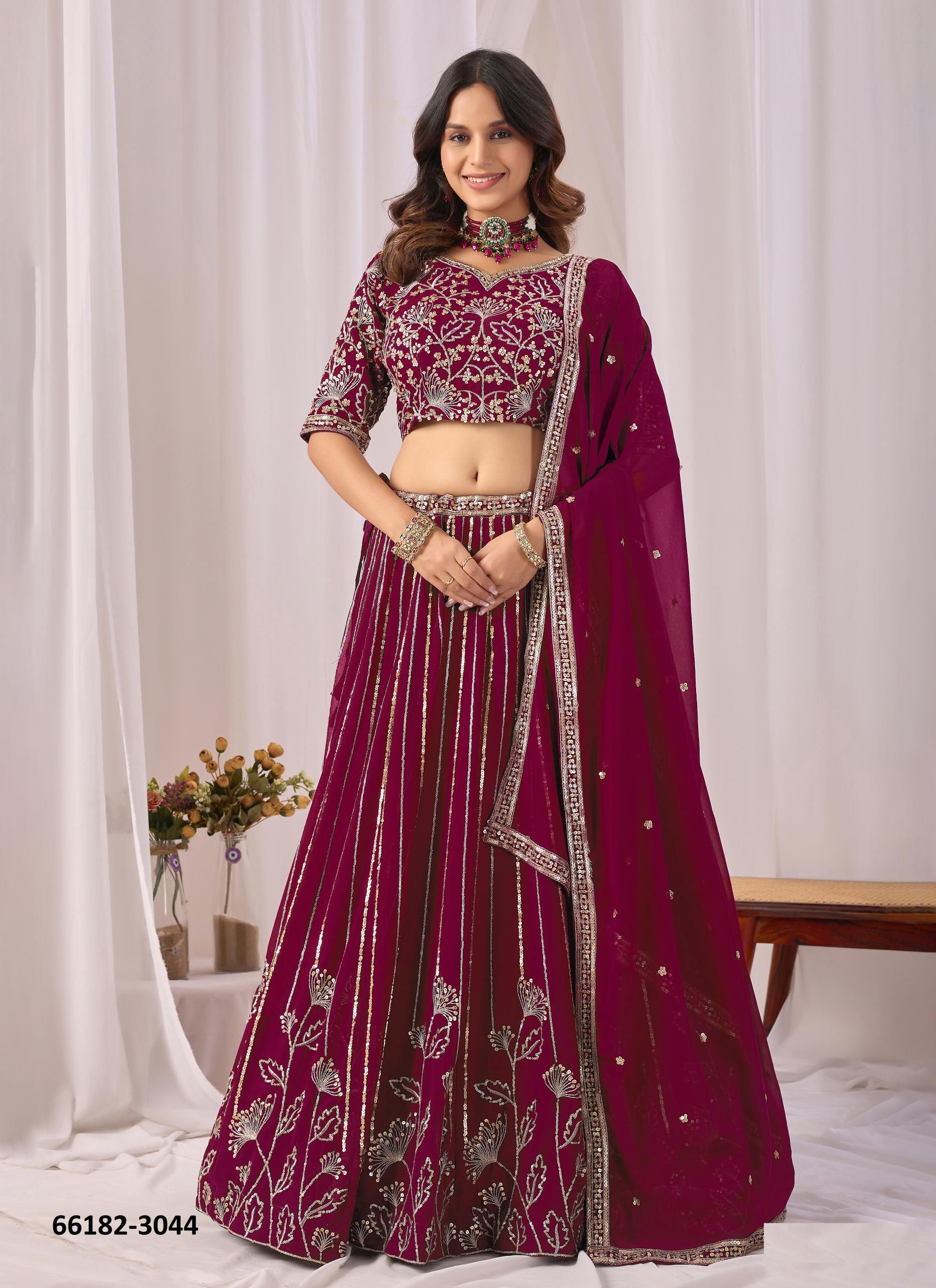 MEHVISH 34 - Catalog # 66182 (Set of 4 Semi-Stitched Lehengas)
