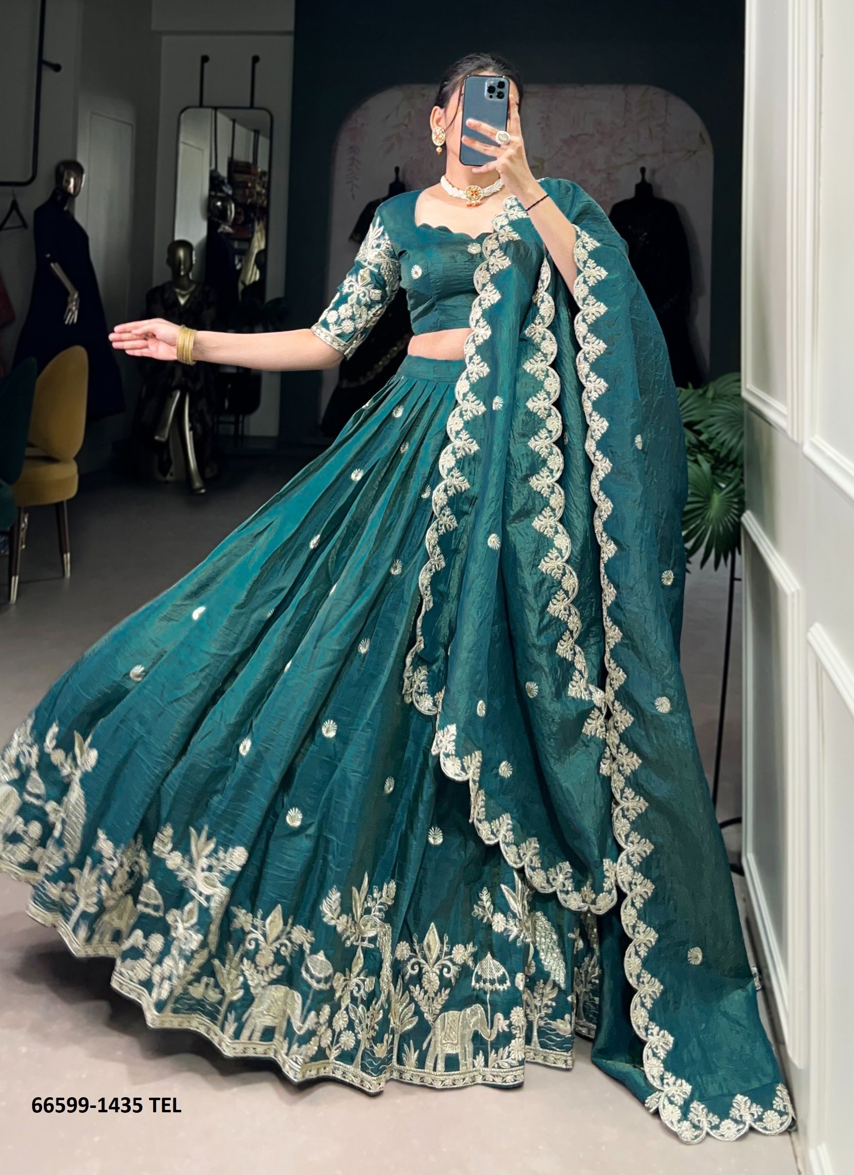 HEENAL 1435 - Catalog # 66599 (Set of 4 Semi-Stitched Lehengas)