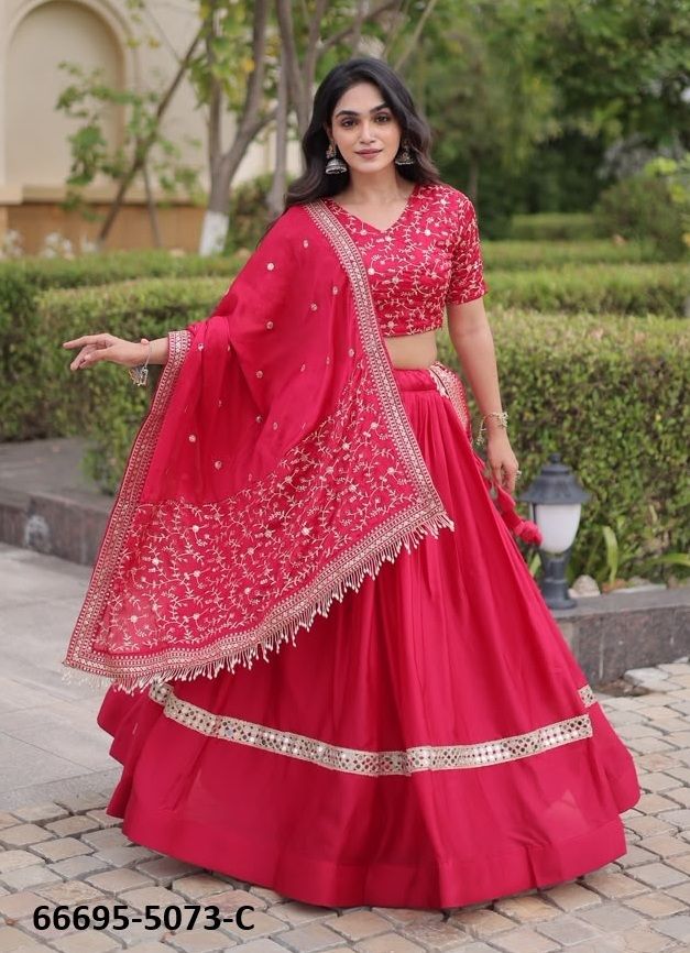DESIGN 5073 - Catalog # 66695 (Set of 4 Semi-Stitched Lehengas)