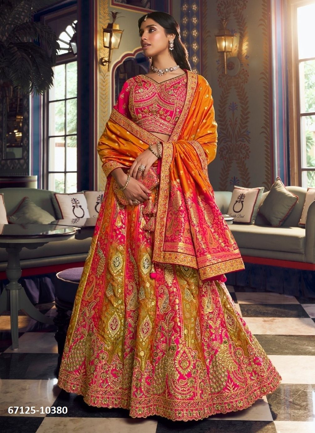VRIDAVAN 73 - Catalog # 67125 (Set of 6 Semi-Stitched Lehengas) VRIDAVAN 73 - Catalog # 67125 (Set of 6 Semi-Stitched Lehengas)