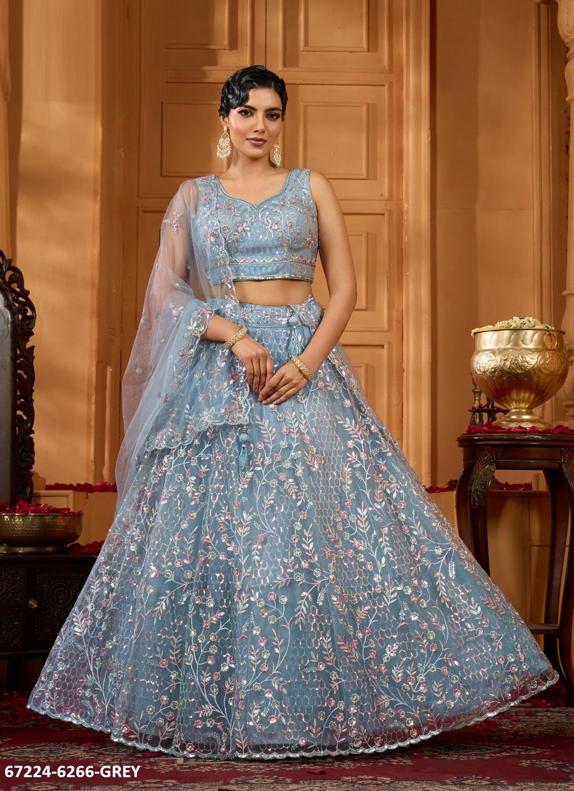 DESIGN 6266 - Catalog # 67224 (Set of 4 Semi-Stitched Lehengas)
