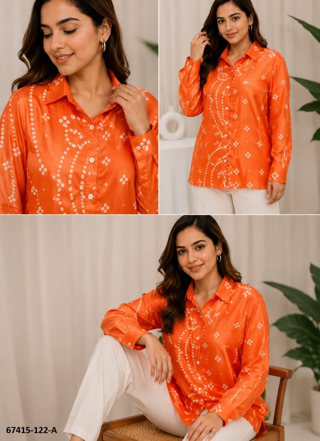 BANDHANI PATTERN SHIRT - Catalog # 67415 (Set of 2 Readymade Women's Kurtis / Tops) BANDHANI PATTERN SHIRT - Catalog # 67415 (Set of 2 Readymade Women's Kurtis / Tops)