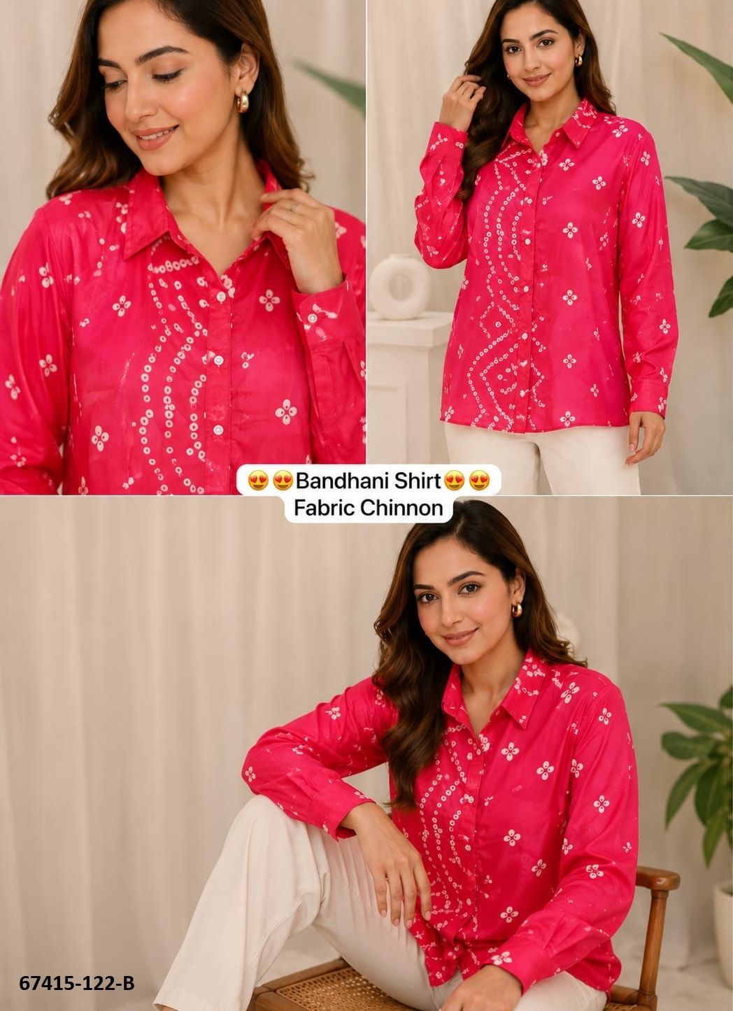 BANDHANI PATTERN SHIRT - Catalog # 67415 (Set of 2 Readymade Women's Kurtis / Tops) BANDHANI PATTERN SHIRT - Catalog # 67415 (Set of 2 Readymade Women's Kurtis / Tops)