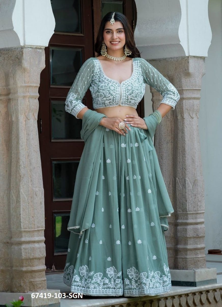 PANDIT - Catalog # 67419 (Set of 2 Semi-Stitched Lehengas) PANDIT - Catalog # 67419 (Set of 2 Semi-Stitched Lehengas)