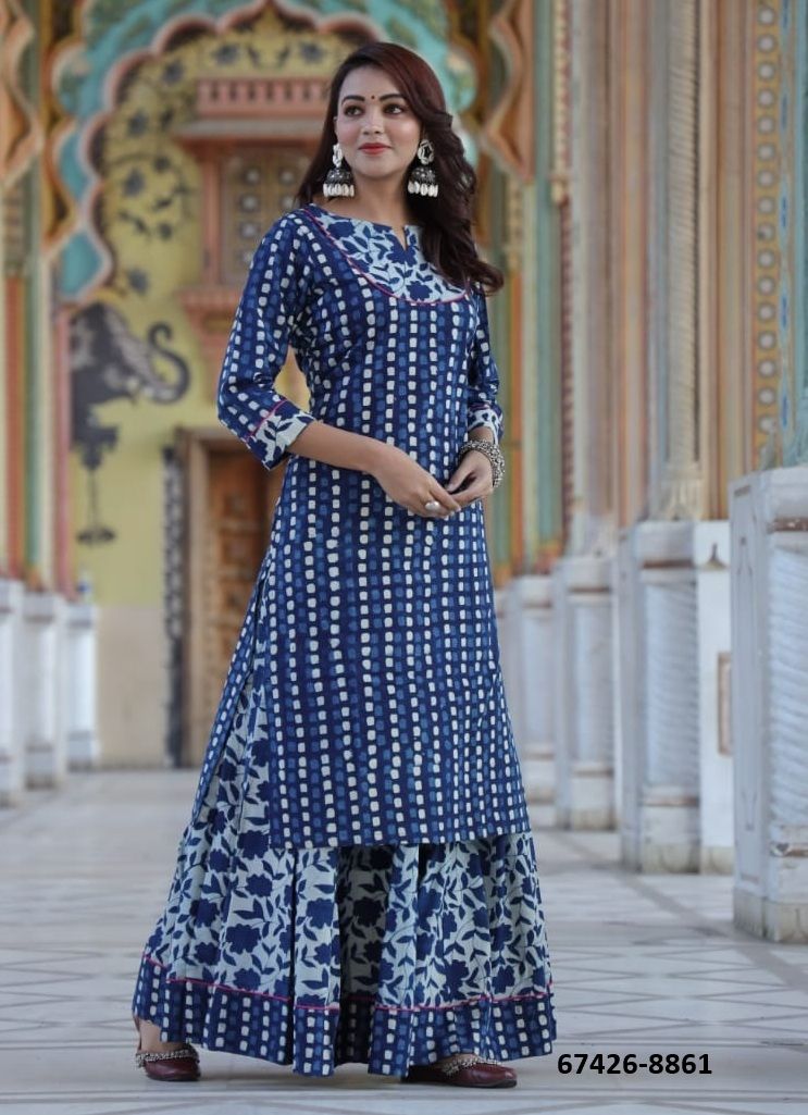 BAGRU HAND PRINTED KURTA WITH SKIRT - Catalog # 67426 (Set of 16 Tops With Bottoms) BAGRU HAND PRINTED KURTA WITH SKIRT - Catalog # 67426 (Set of 16 Tops With Bottoms)