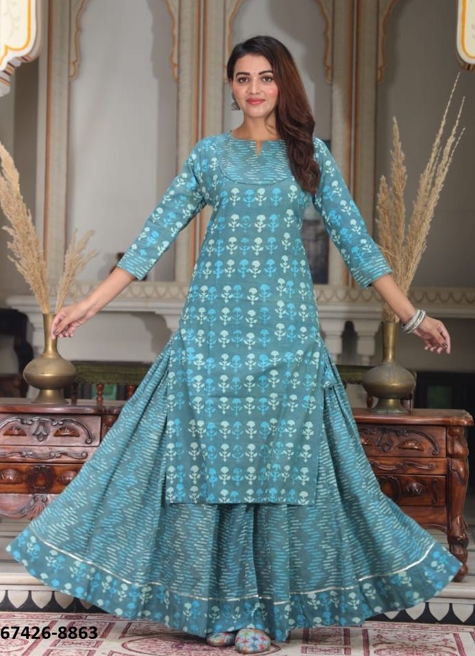 BAGRU HAND PRINTED KURTA WITH SKIRT - Catalog # 67426 (Set of 16 Tops With Bottoms) BAGRU HAND PRINTED KURTA WITH SKIRT - Catalog # 67426 (Set of 16 Tops With Bottoms)