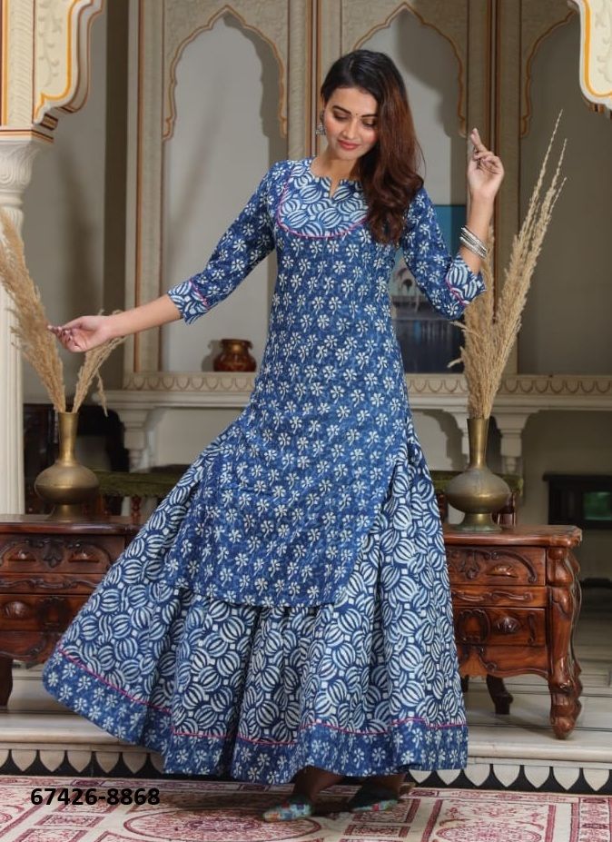 BAGRU HAND PRINTED KURTA WITH SKIRT - Catalog # 67426 (Set of 16 Tops With Bottoms) BAGRU HAND PRINTED KURTA WITH SKIRT - Catalog # 67426 (Set of 16 Tops With Bottoms)