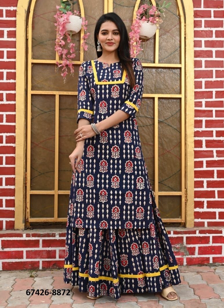 BAGRU HAND PRINTED KURTA WITH SKIRT - Catalog # 67426 (Set of 16 Tops With Bottoms) BAGRU HAND PRINTED KURTA WITH SKIRT - Catalog # 67426 (Set of 16 Tops With Bottoms)