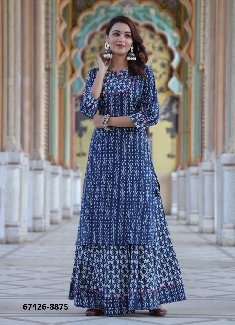 BAGRU HAND PRINTED KURTA WITH SKIRT - Catalog # 67426 (Set of 16 Tops With Bottoms) BAGRU HAND PRINTED KURTA WITH SKIRT - Catalog # 67426 (Set of 16 Tops With Bottoms)