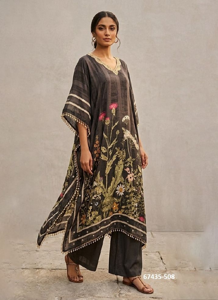 NECK-PIECE KAFTAN CO-ORD SET - Catalog # 67435 (Set of 6 Tops With Bottoms) NECK-PIECE KAFTAN CO-ORD SET - Catalog # 67435 (Set of 6 Tops With Bottoms)