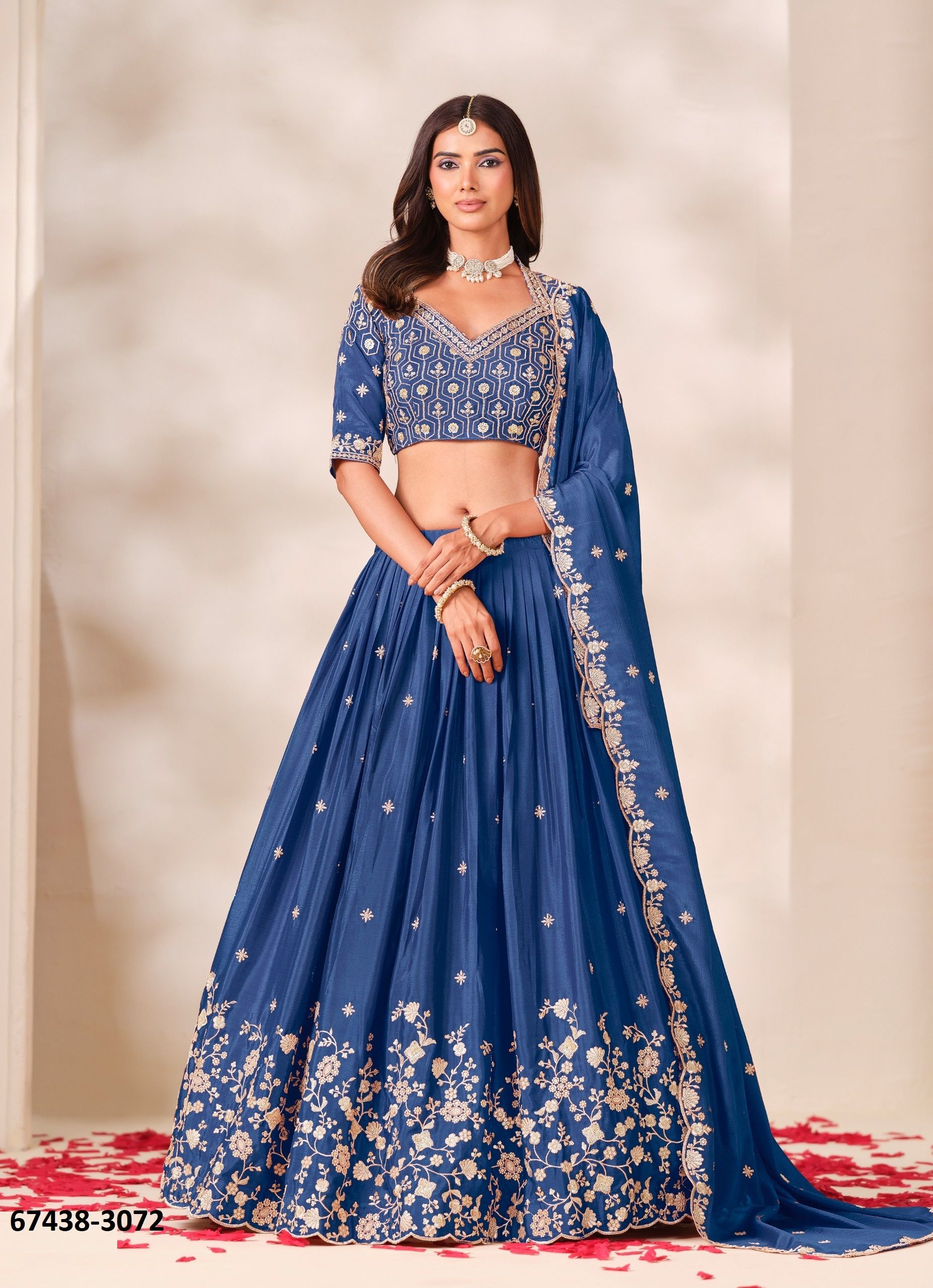 MEHERBANI - Catalog # 67438 (Set of 2 Semi-Stitched Lehengas)