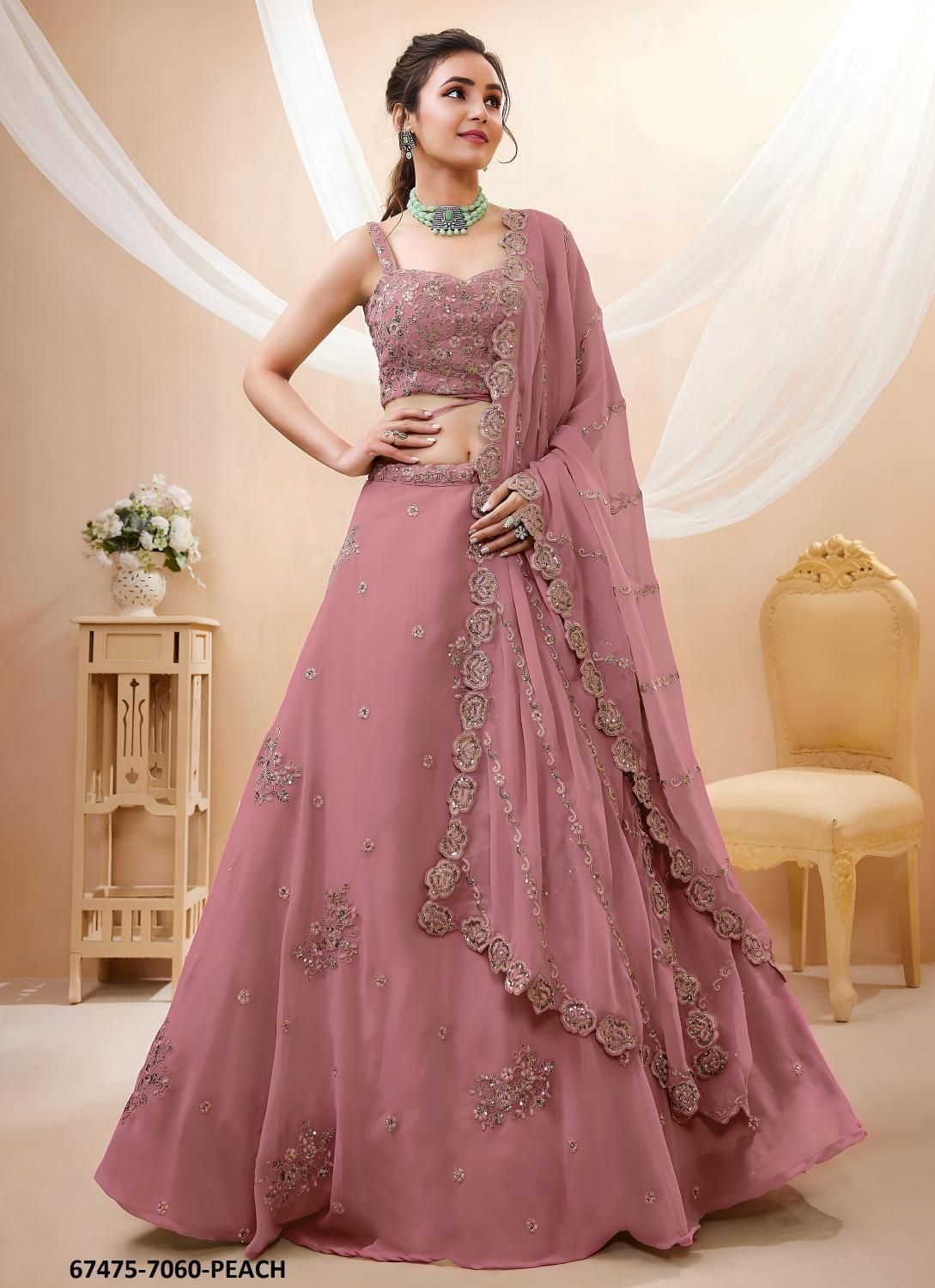 EDEN GARDEN - Catalog # 67475 (Set of 5 Semi-Stitched Lehengas)
