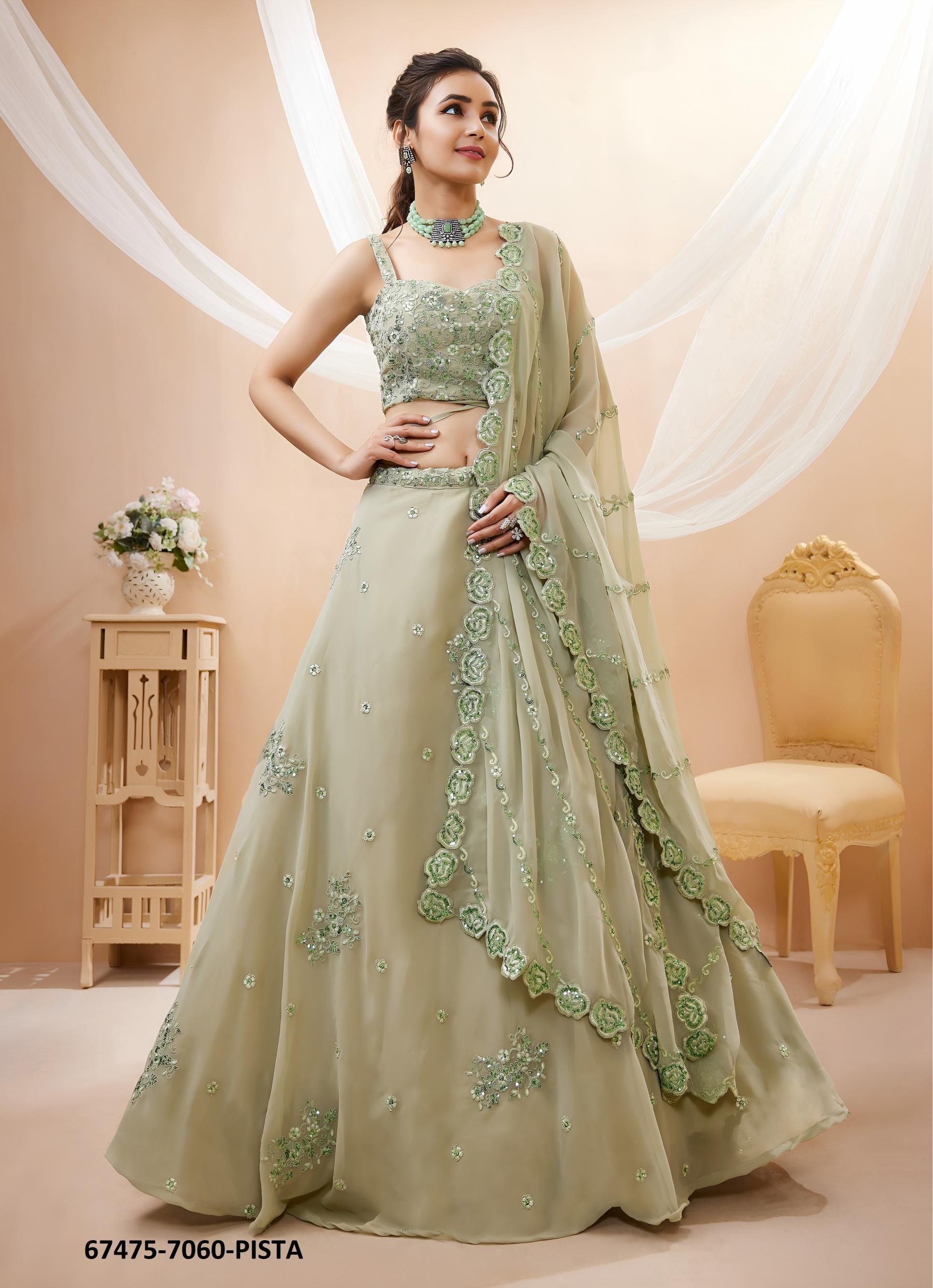 EDEN GARDEN - Catalog # 67475 (Set of 5 Semi-Stitched Lehengas)