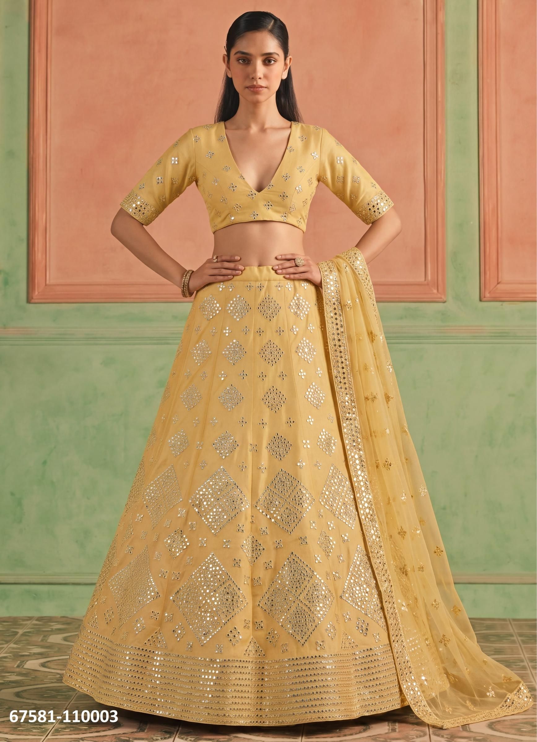 LOOMS - Catalog # 67581 (Set of 11 Semi-Stitched Lehengas)