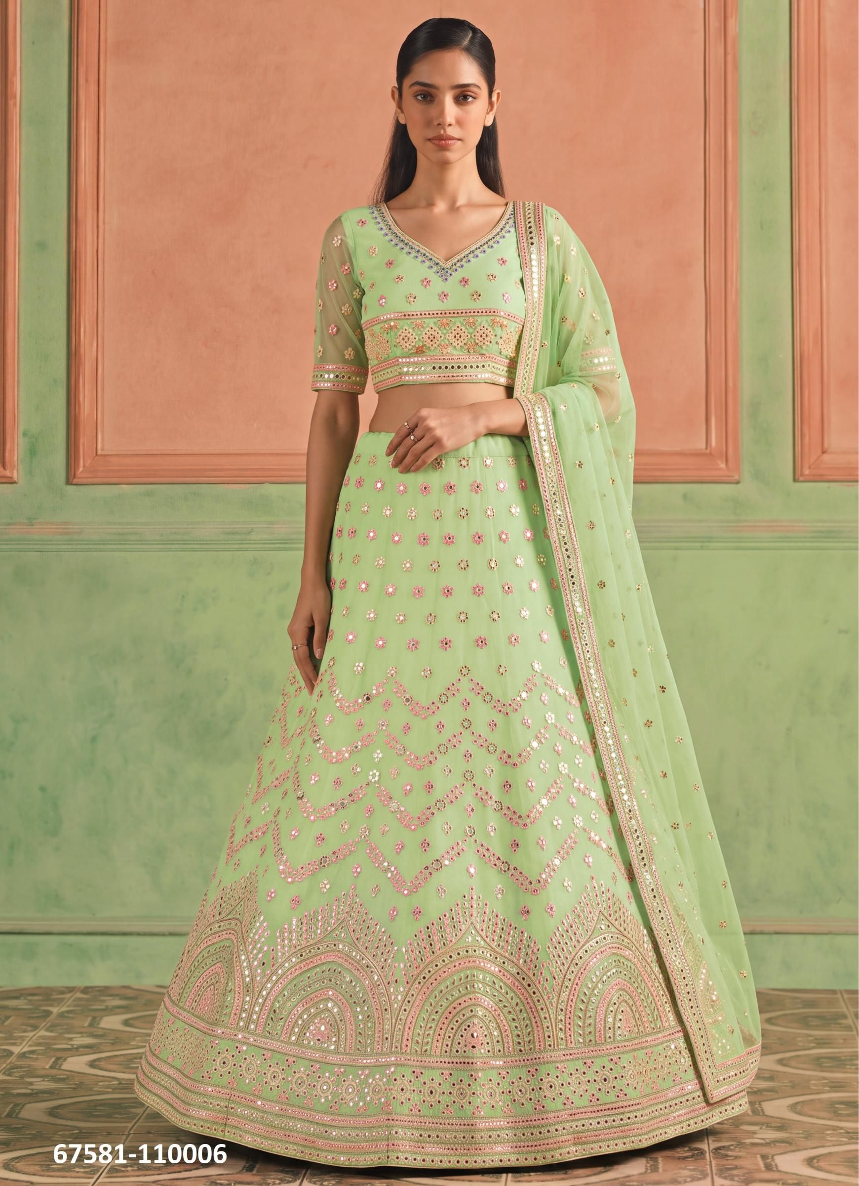 LOOMS - Catalog # 67581 (Set of 11 Semi-Stitched Lehengas)