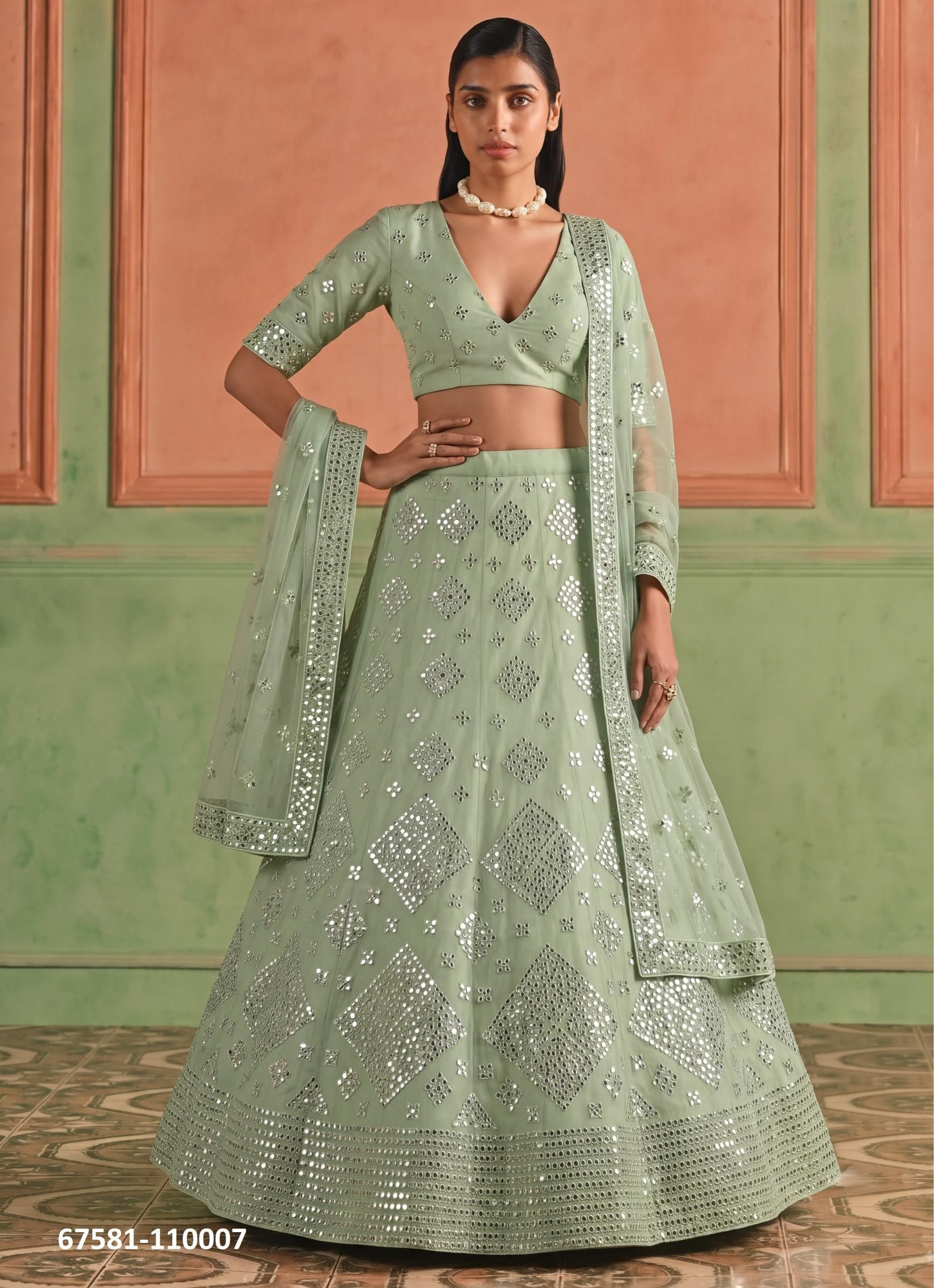 LOOMS - Catalog # 67581 (Set of 11 Semi-Stitched Lehengas)
