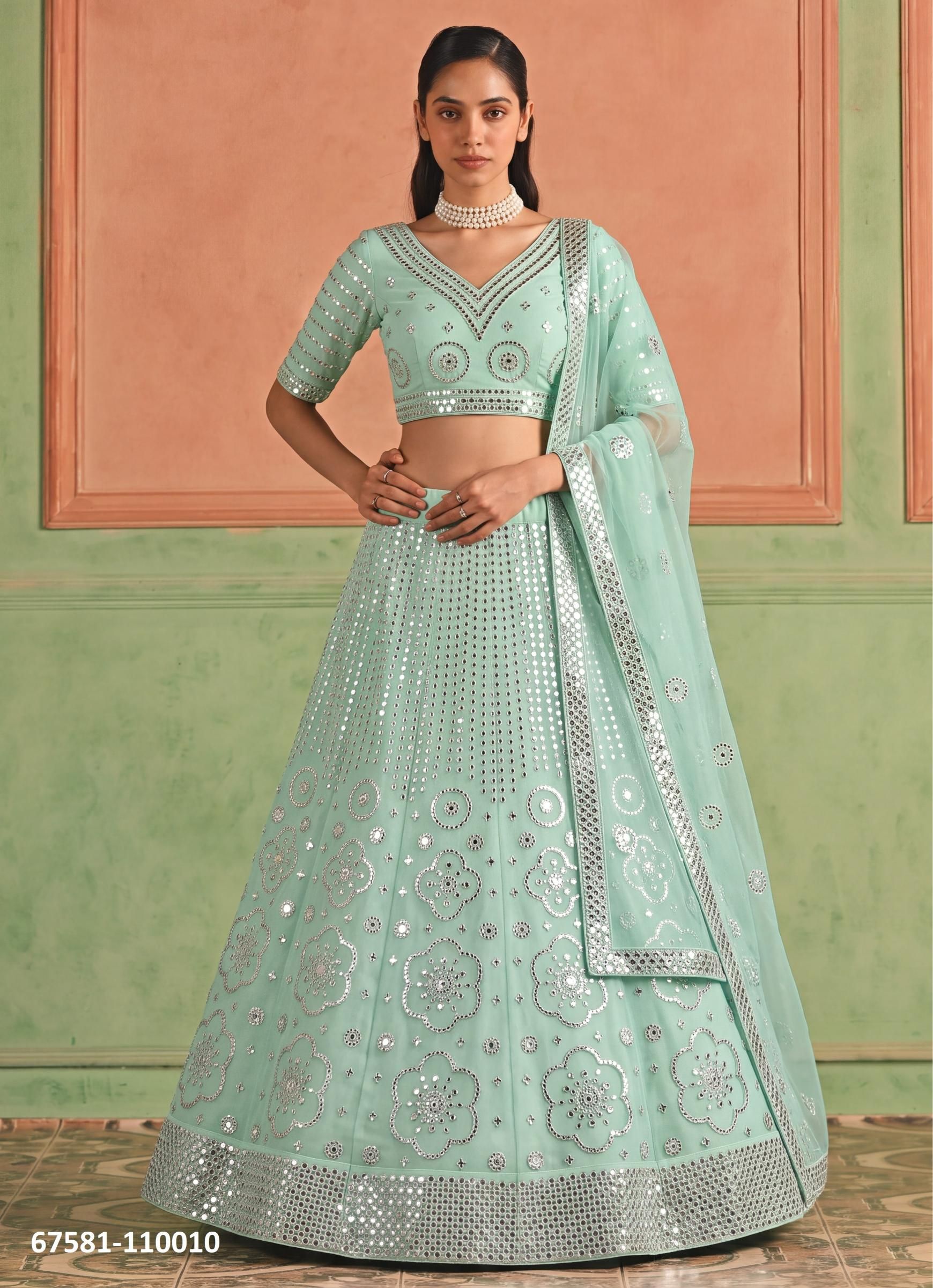LOOMS - Catalog # 67581 (Set of 11 Semi-Stitched Lehengas)