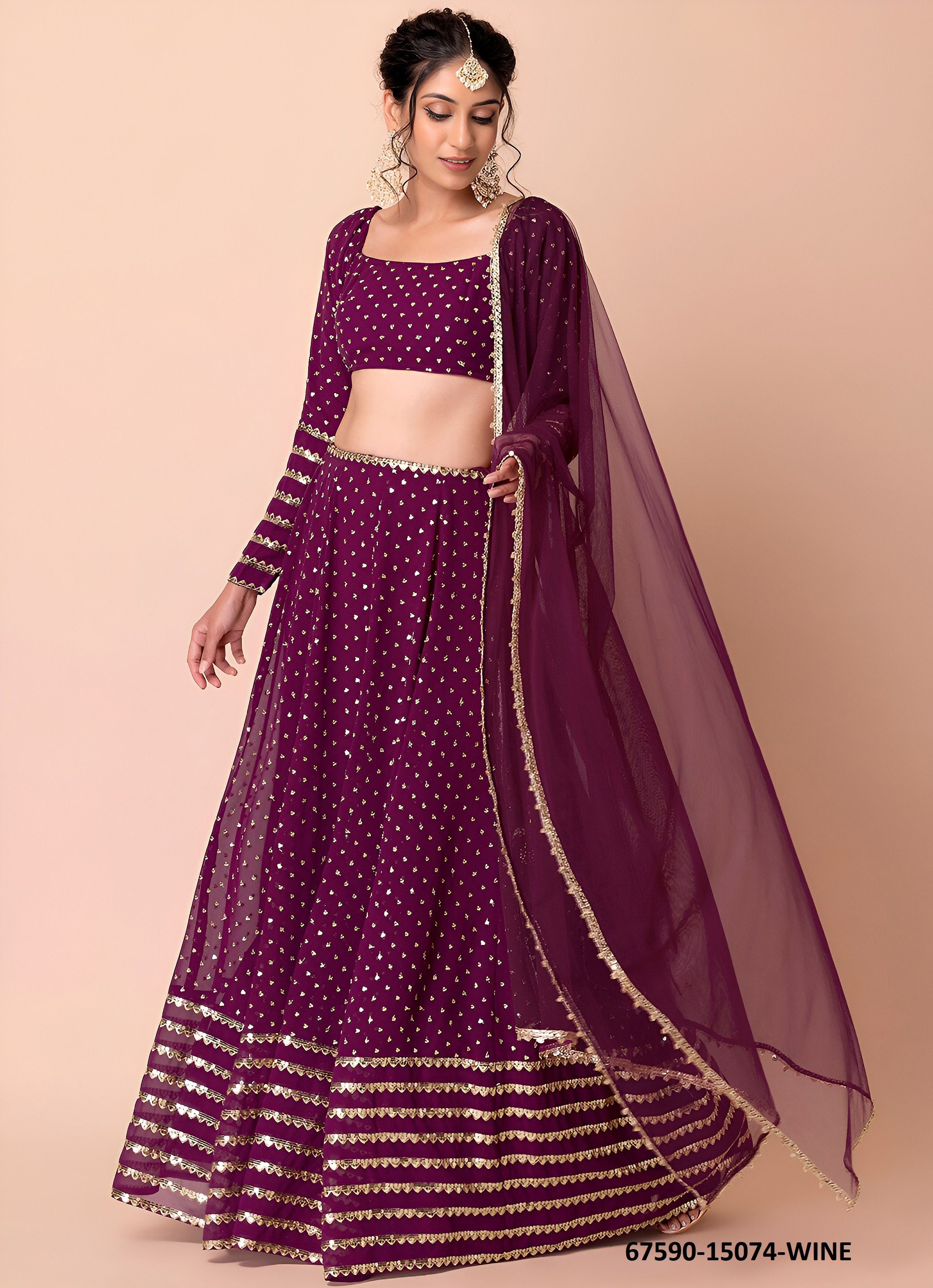 ENA MINA DIKA - Catalog # 67590 (Set of 7 Semi-Stitched Lehengas)