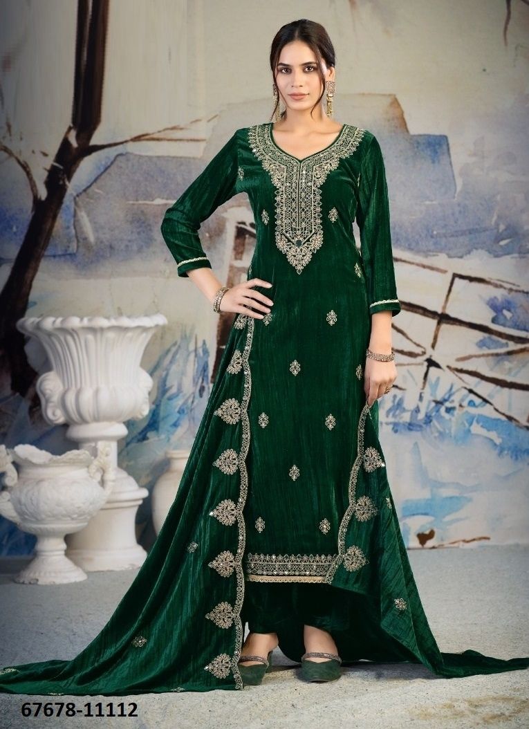 RAIMA VELVET - Catalog # 67678 (Set of 4 Semi-Stitched / Un-Stitched Suits)
