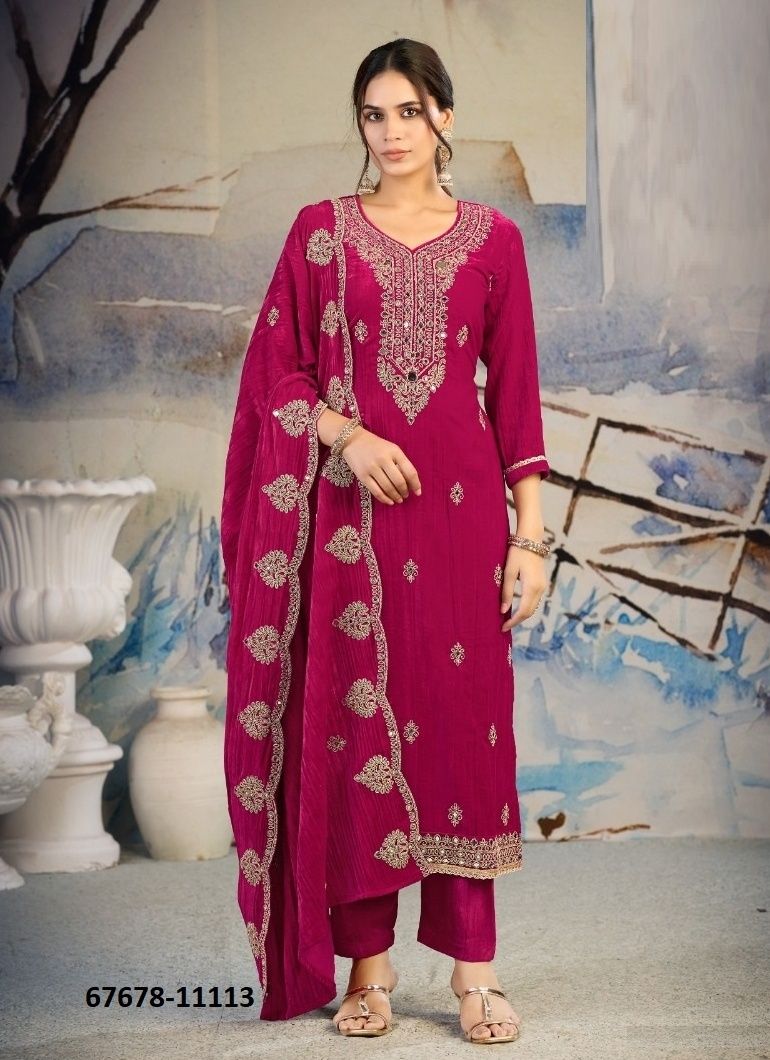 RAIMA VELVET - Catalog # 67678 (Set of 4 Semi-Stitched / Un-Stitched Suits)