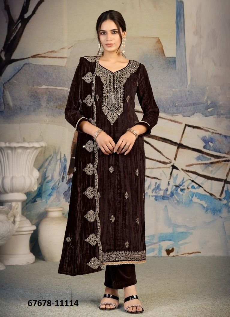 RAIMA VELVET - Catalog # 67678 (Set of 4 Semi-Stitched / Un-Stitched Suits)