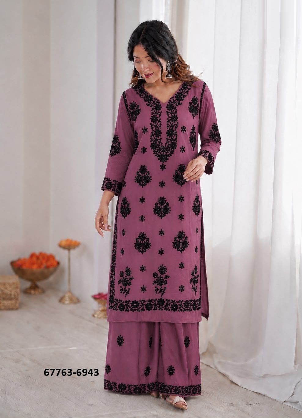 LAKHNAVI SET - Catalog # 67763 (Set of 6 Tops With Bottoms)