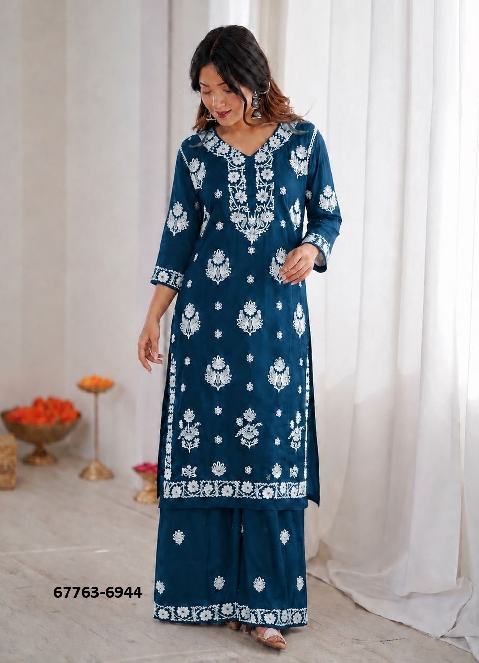 LAKHNAVI SET - Catalog # 67763 (Set of 6 Tops With Bottoms)