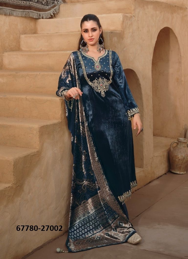 MEHRAIN - Catalog # 67780 (Set of 4 Semi-Stitched / Un-Stitched Suits)