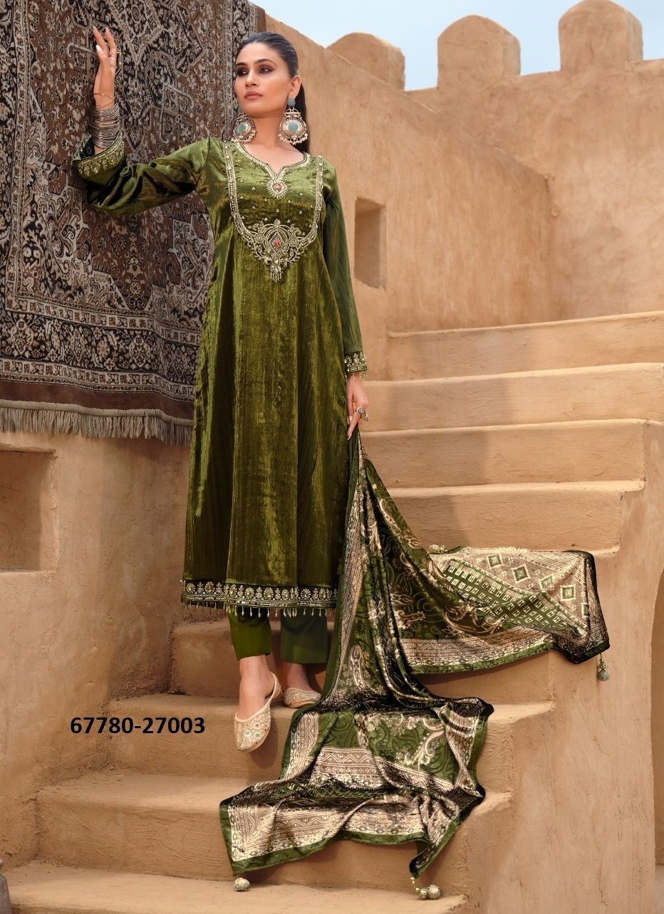 MEHRAIN - Catalog # 67780 (Set of 4 Semi-Stitched / Un-Stitched Suits)