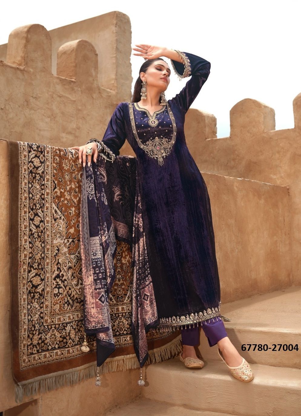 MEHRAIN - Catalog # 67780 (Set of 4 Semi-Stitched / Un-Stitched Suits)