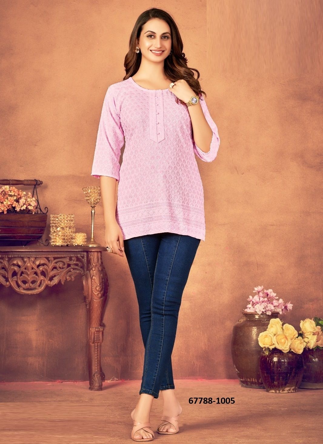 SHORT KURTI IN BIG SIZE - Catalog # 67788 (Set of 3 SIZE-SETS [Readymade Women's Kurtis / Tops])