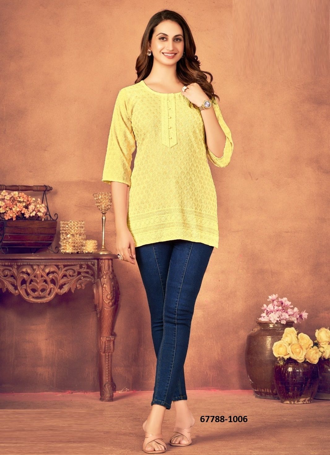 SHORT KURTI IN BIG SIZE - Catalog # 67788 (Set of 3 SIZE-SETS [Readymade Women's Kurtis / Tops])