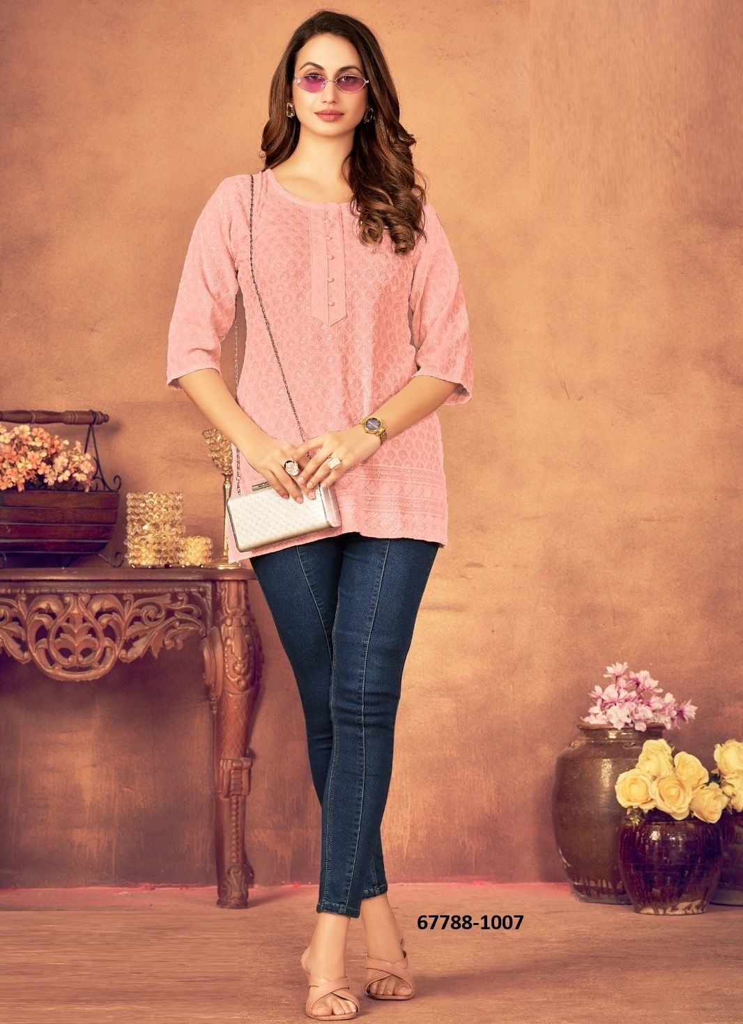 SHORT KURTI IN BIG SIZE - Catalog # 67788 (Set of 3 SIZE-SETS [Readymade Women's Kurtis / Tops])