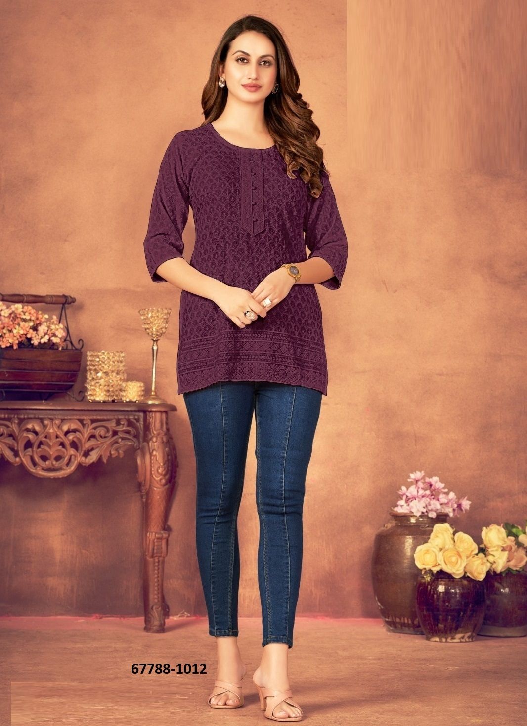 SHORT KURTI IN BIG SIZE - Catalog # 67788 (Set of 3 SIZE-SETS [Readymade Women's Kurtis / Tops])