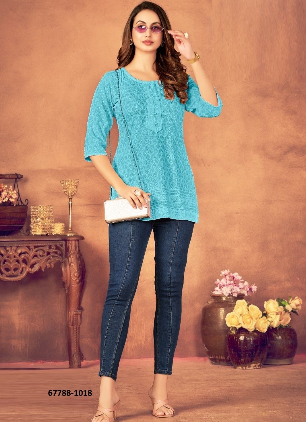 SHORT KURTI IN BIG SIZE - Catalog # 67788 (Set of 3 SIZE-SETS [Readymade Women's Kurtis / Tops])