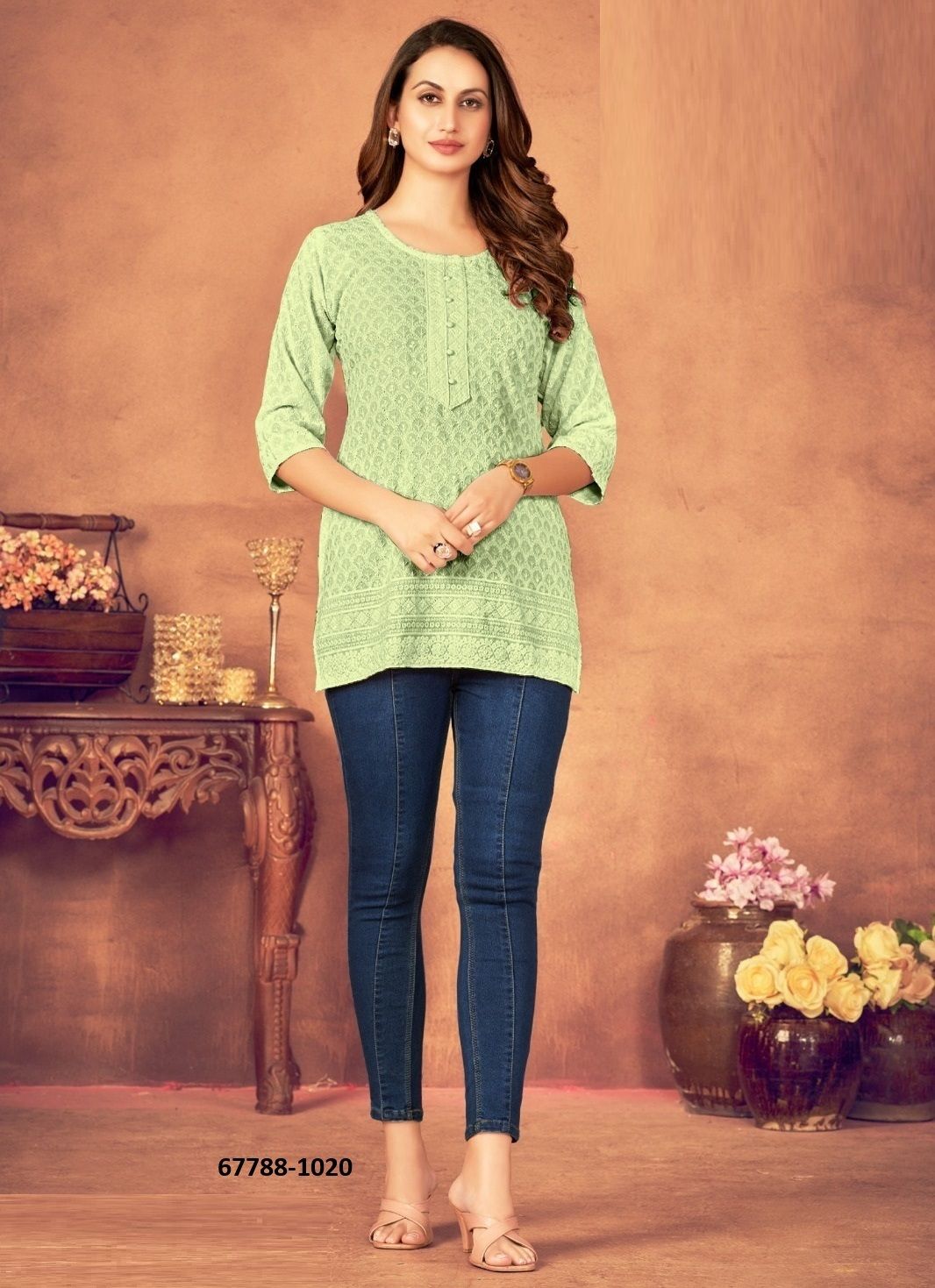 SHORT KURTI IN BIG SIZE - Catalog # 67788 (Set of 3 SIZE-SETS [Readymade Women's Kurtis / Tops])