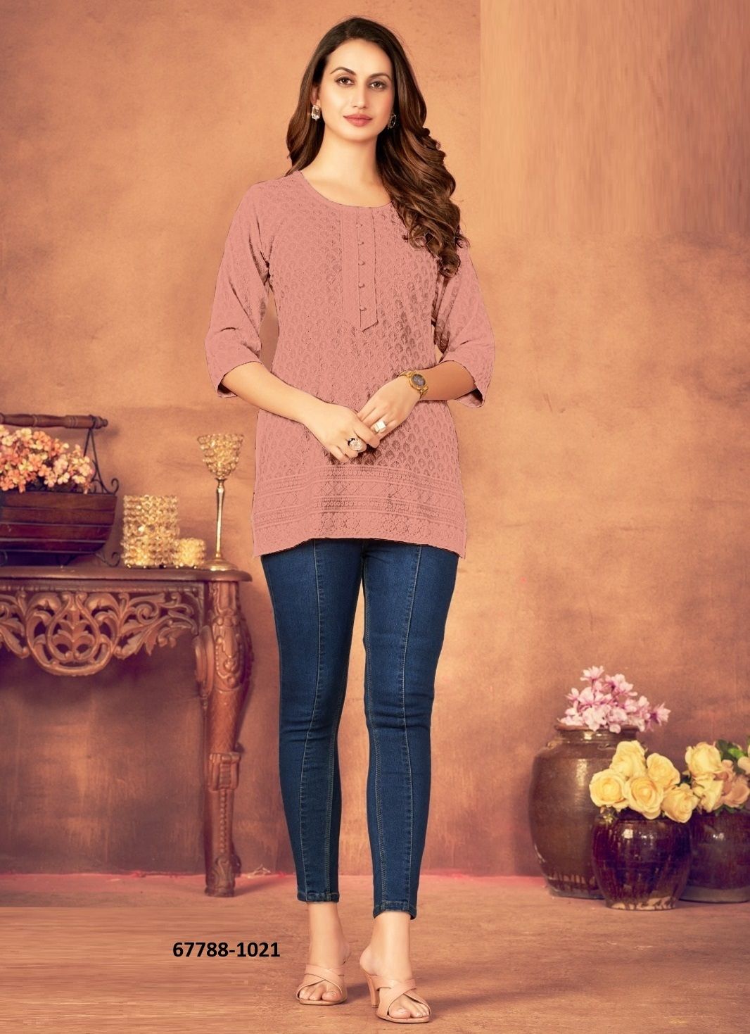 SHORT KURTI IN BIG SIZE - Catalog # 67788 (Set of 3 SIZE-SETS [Readymade Women's Kurtis / Tops])