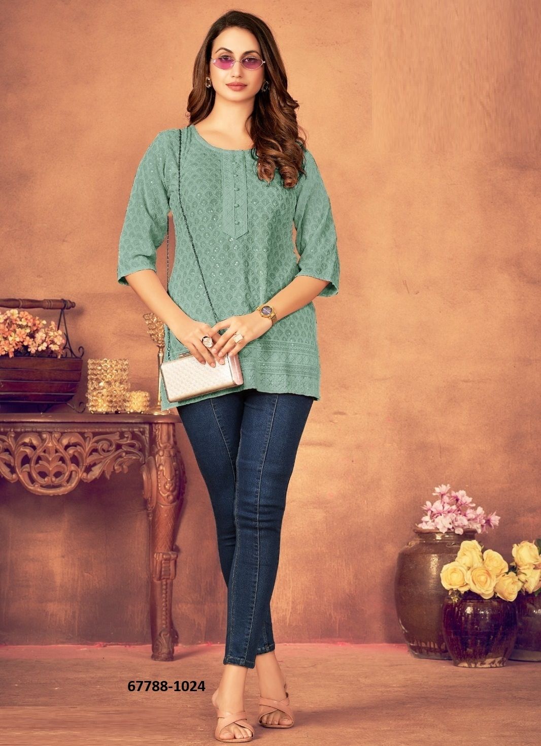 SHORT KURTI IN BIG SIZE - Catalog # 67788 (Set of 3 SIZE-SETS [Readymade Women's Kurtis / Tops])