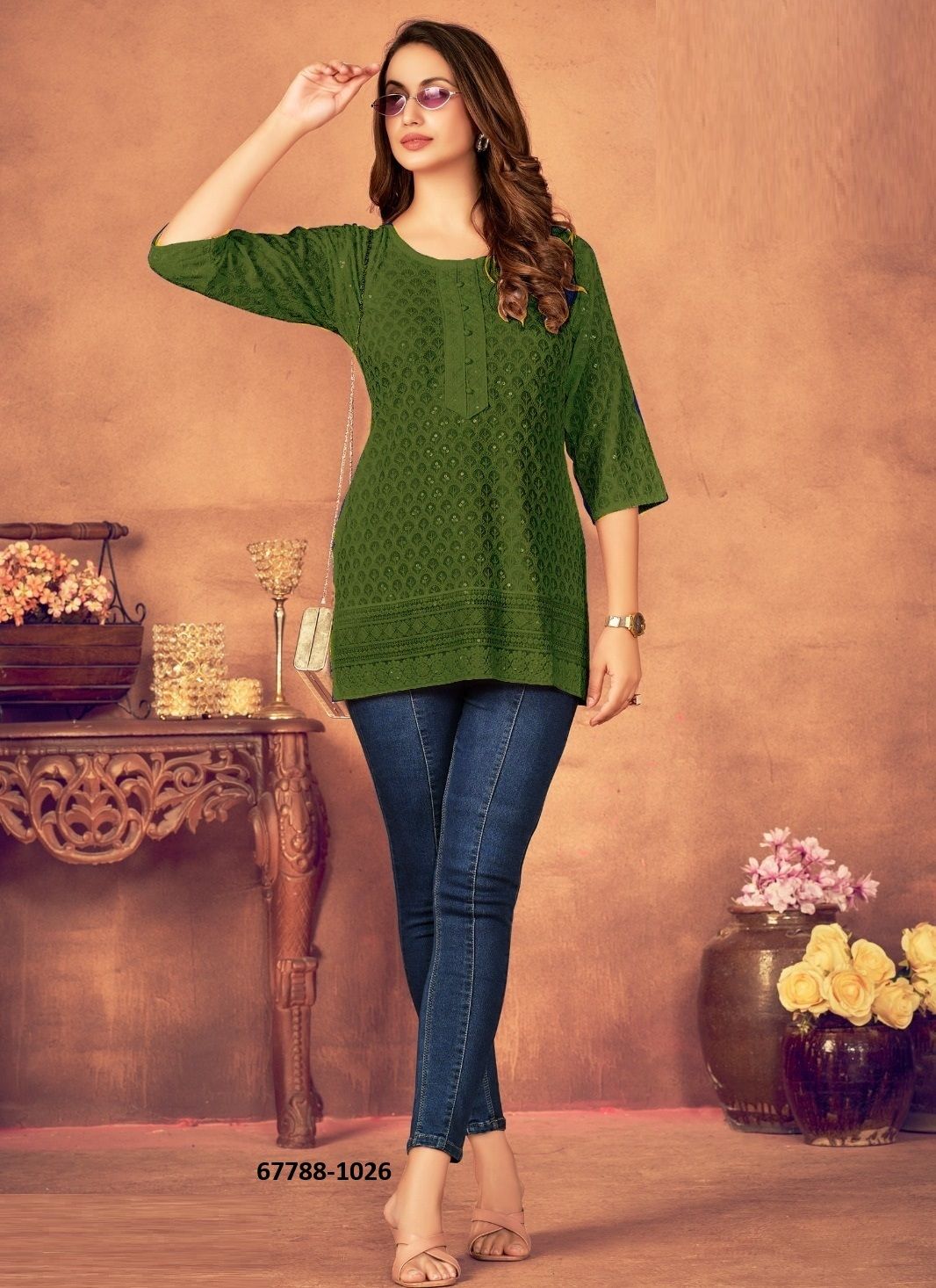SHORT KURTI IN BIG SIZE - Catalog # 67788 (Set of 3 SIZE-SETS [Readymade Women's Kurtis / Tops])
