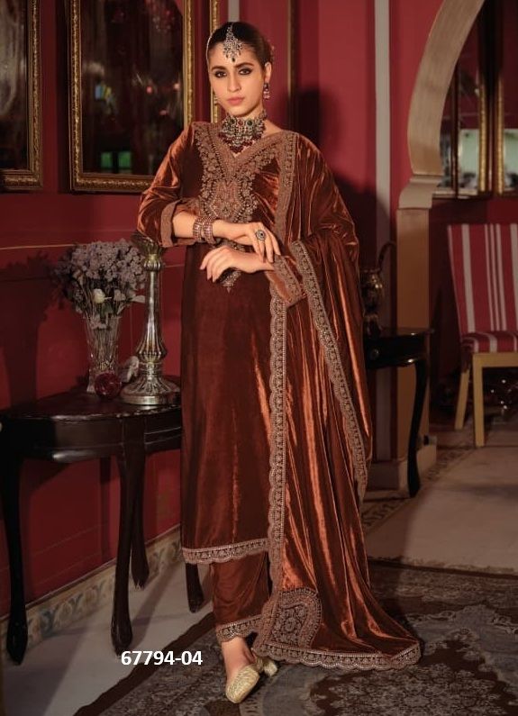 GULAAM - Catalog # 67794 (Set of 6 Semi-Stitched / Un-Stitched Suits)