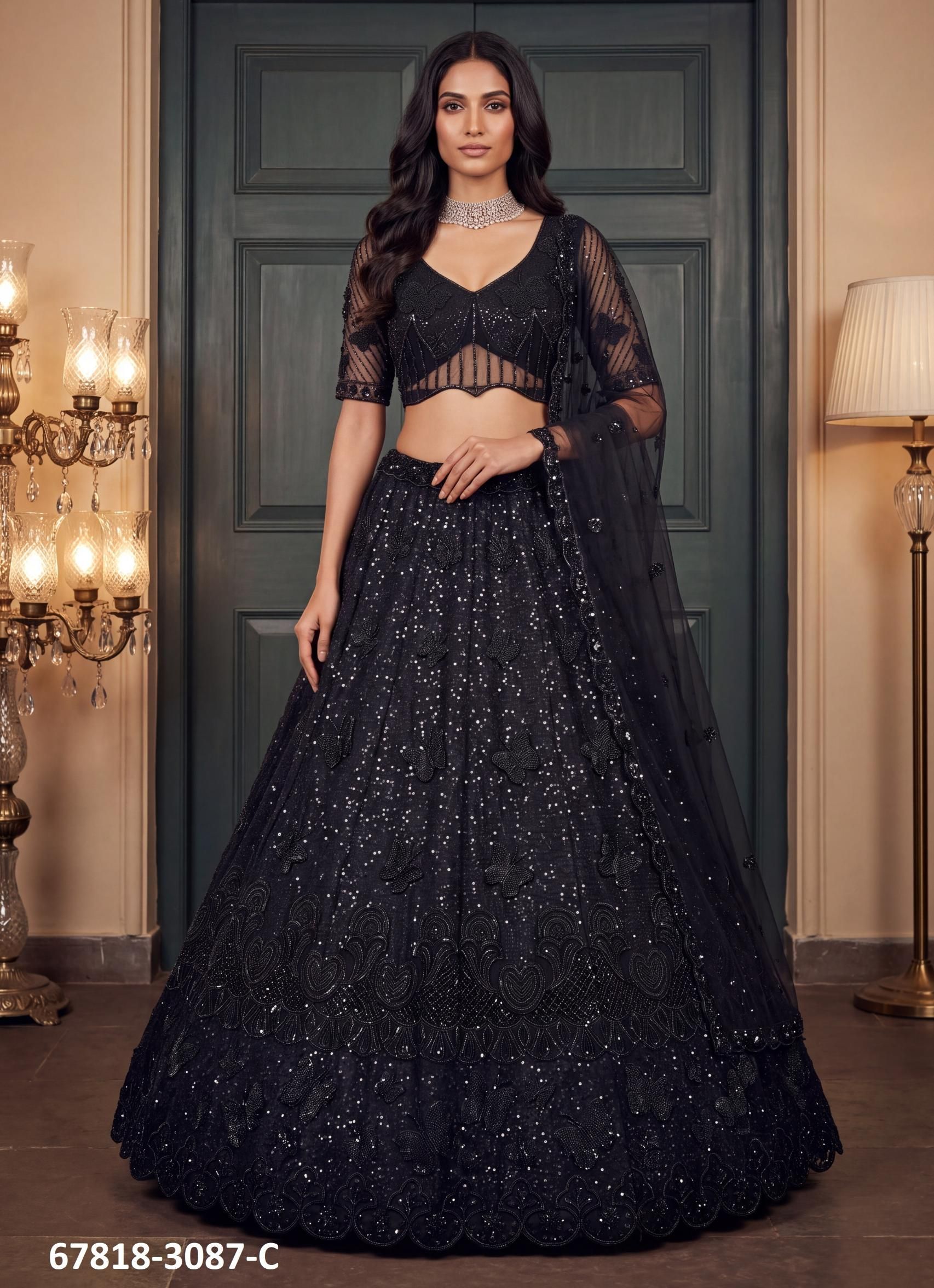 JIGISHA - Catalog # 67818 (Set of 11 Semi-Stitched Lehengas)