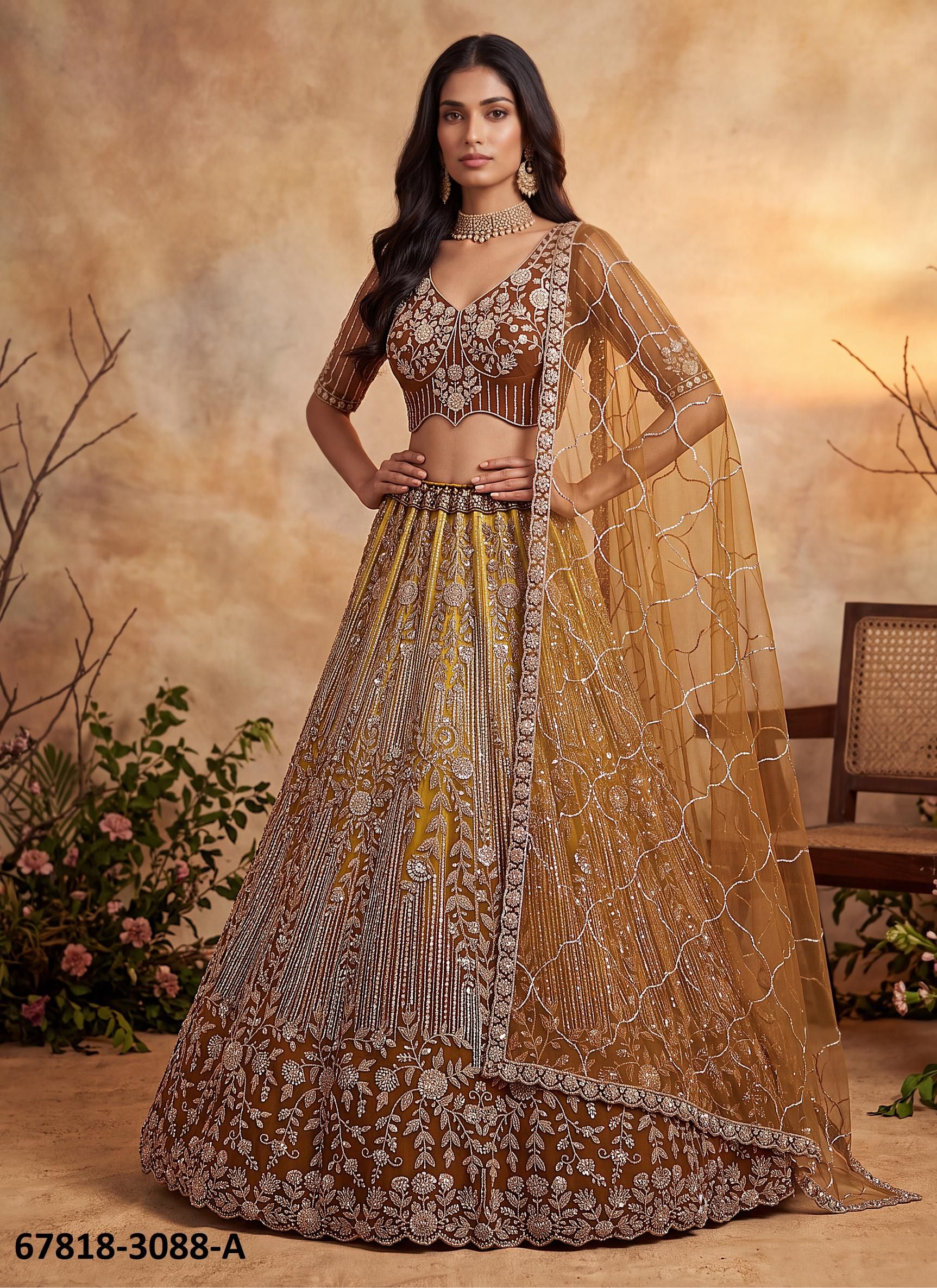 JIGISHA - Catalog # 67818 (Set of 11 Semi-Stitched Lehengas)