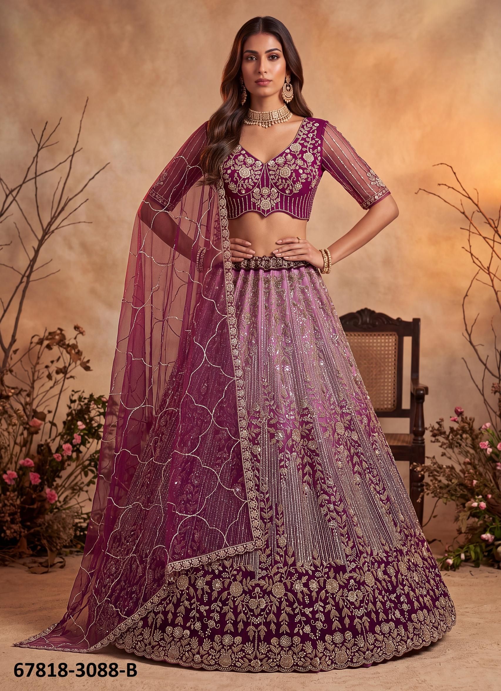 JIGISHA - Catalog # 67818 (Set of 11 Semi-Stitched Lehengas)