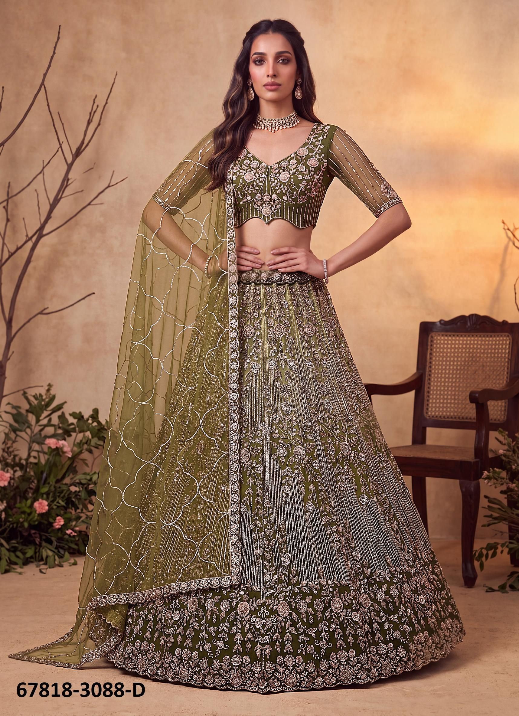 JIGISHA - Catalog # 67818 (Set of 11 Semi-Stitched Lehengas)